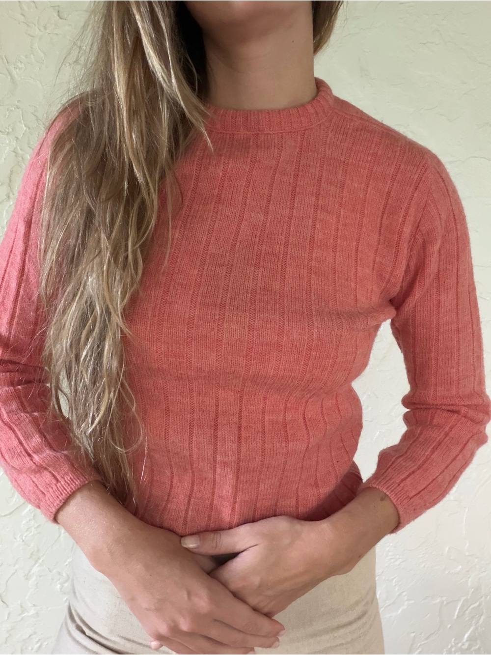 Vintage 80s Sears Coral Ribbed Crewneck Sweater
